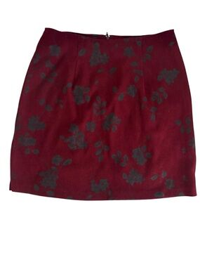 Whimsigoth Wrapper Burgundy Mini Skirt with Dark Floral Print | Size 9/10